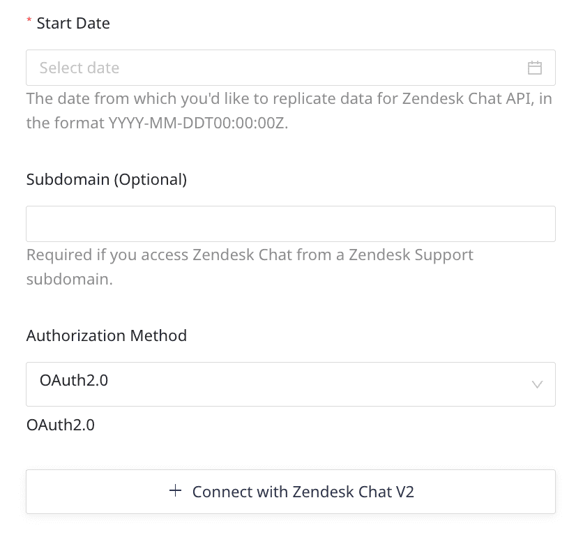 Zendesk Chat connection settings