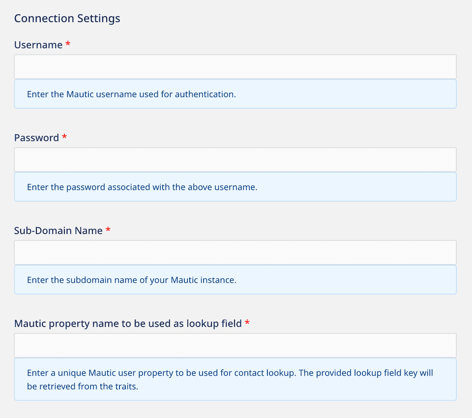 Mautic connection settings
