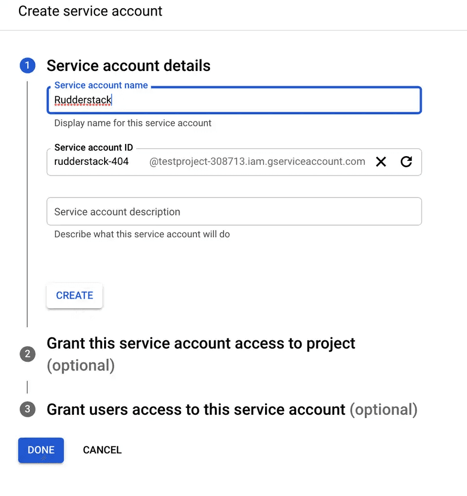 Service account details