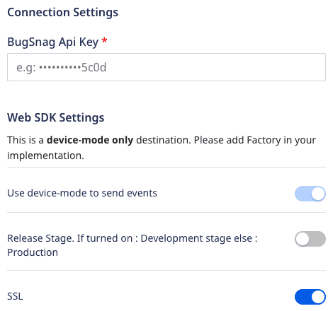 bugsnag connection settings